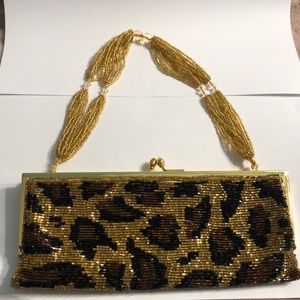 Valerie Stevens leopard beaded evening clutch